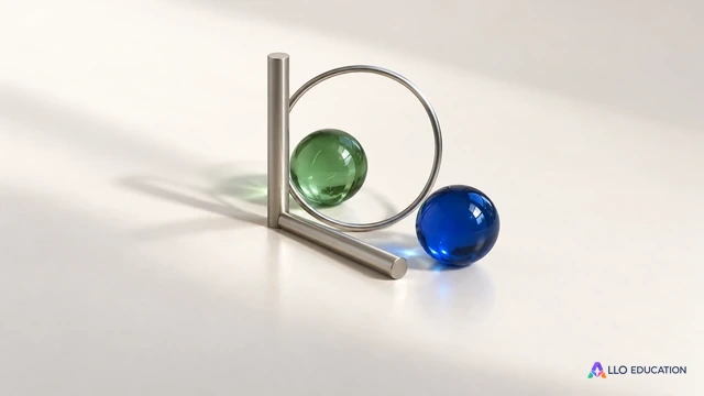 Un assemblage de verre et de métal évoque un cercle et 2 directions perpendiculaires, sans inscriptions.