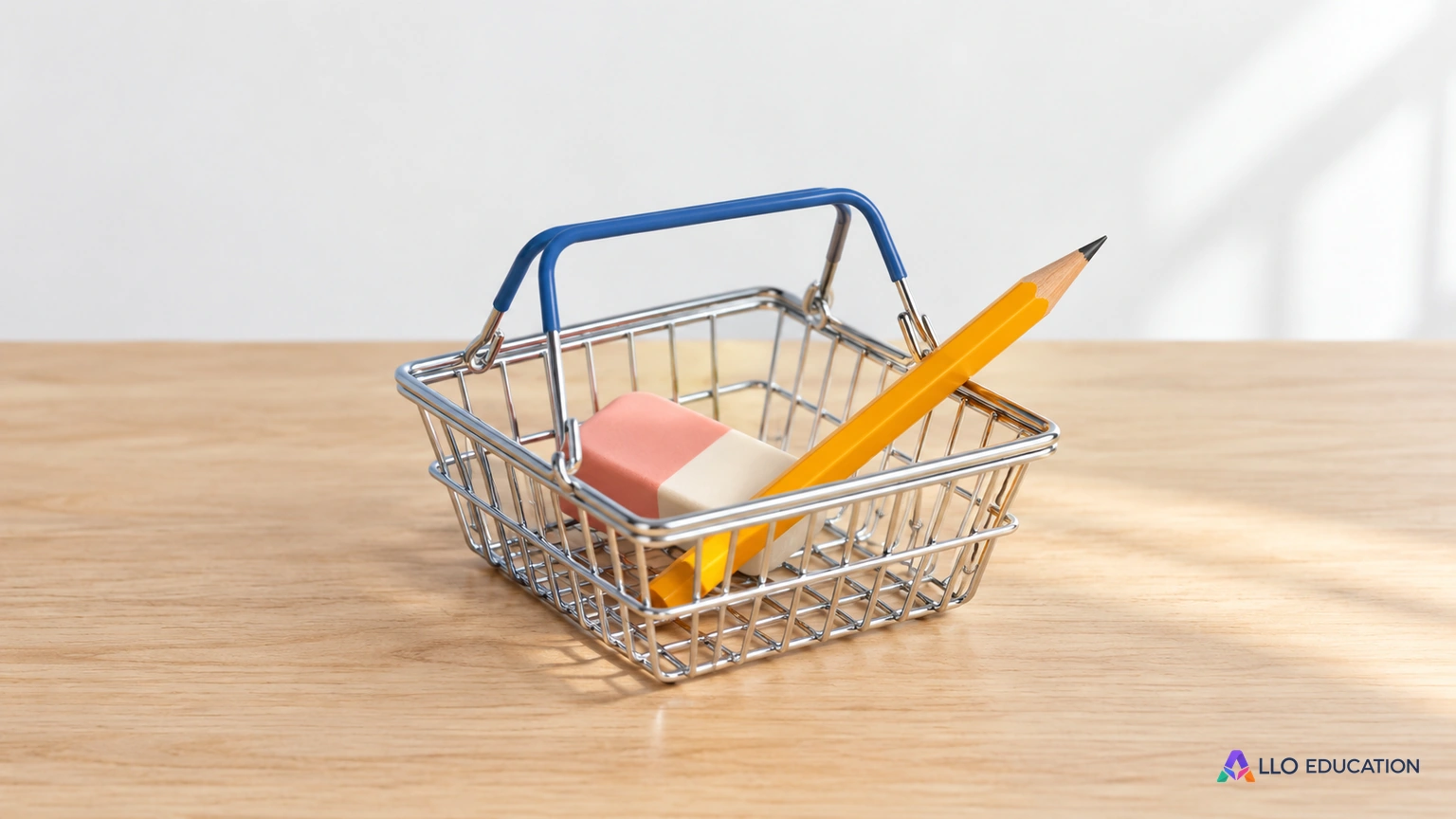 Un panier de fournitures sans prix écrit évoque un calcul d’achat.
